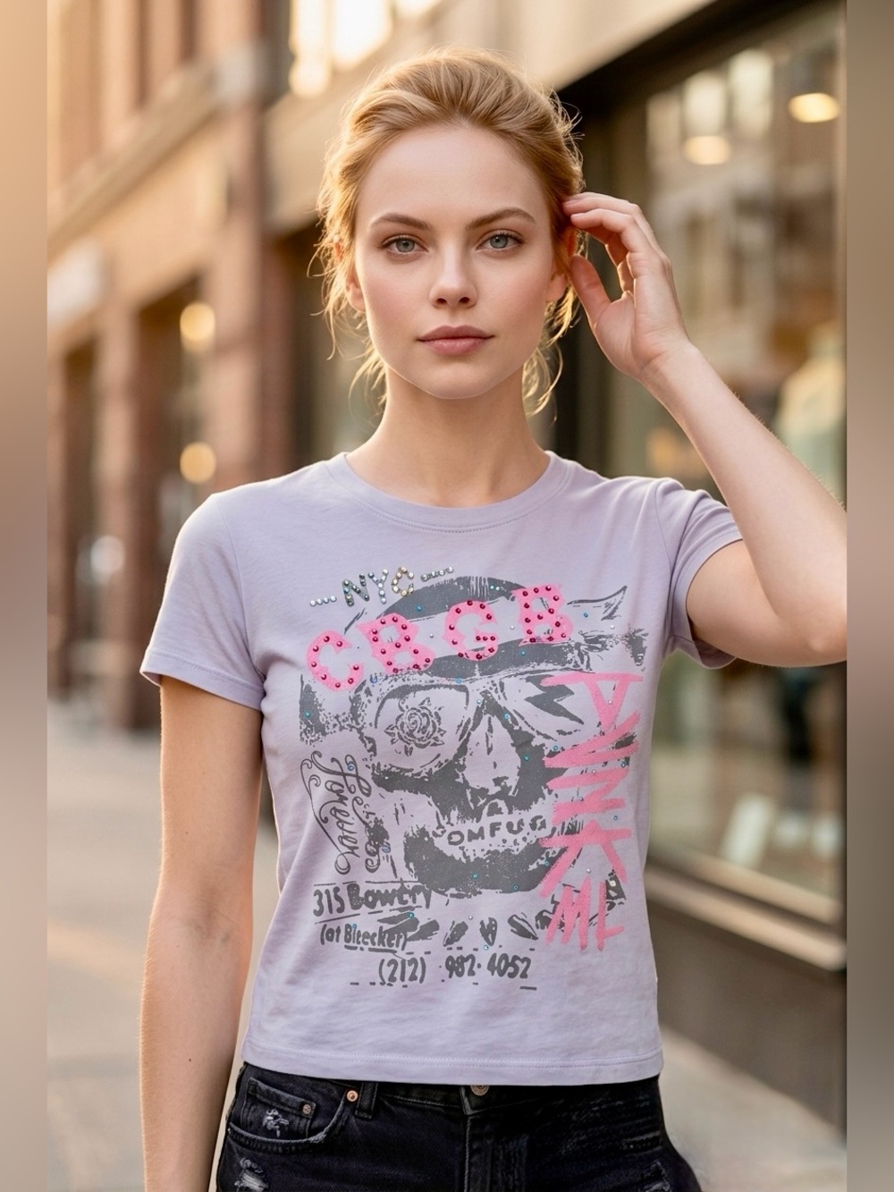 CBGB crop top with hand placed Rhinestone Crystal Accents. 1 of 1 !!